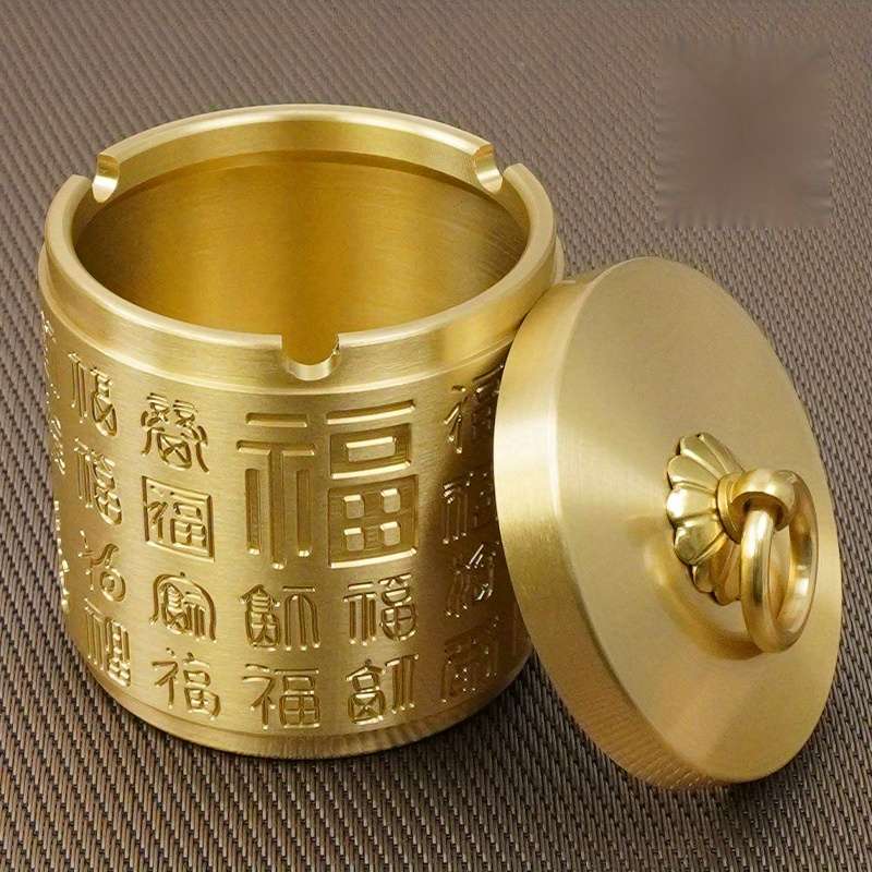 1pc Brass Ashtray with Lid Pure Copper Creative Design to Prevent Ash Flying And Smoke Odor