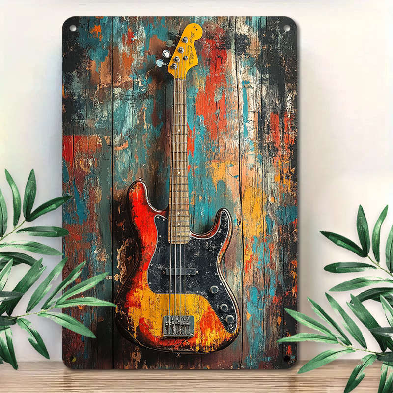 1pc  Retro Electric Guitar Tin Sign 20.32x30.48 cm Aluminum Metal Wall Art Vintage Music Theme