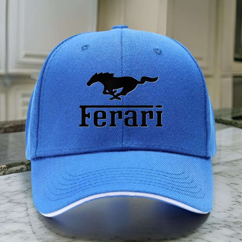 1pc Black Ferari Logo Golf Hip Hop Hat Adjustable Lightweight Breathable Sun Protection fo