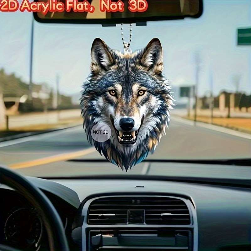 1pc 2D Flat  Unique  Wolf Head Acrylic Pendant Exquisite Fur and Eye Design Ideal for Car Rea