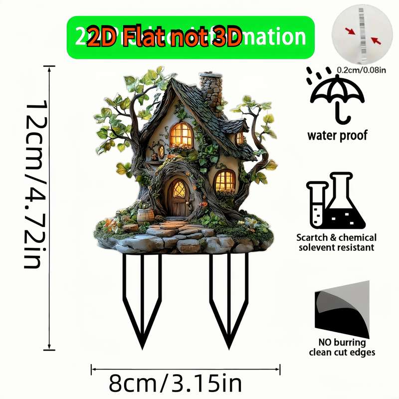 1pc 2D Flat   Decor Suitable for Four Seasons Bohemian Fairy Tale Tree House Garden Stake