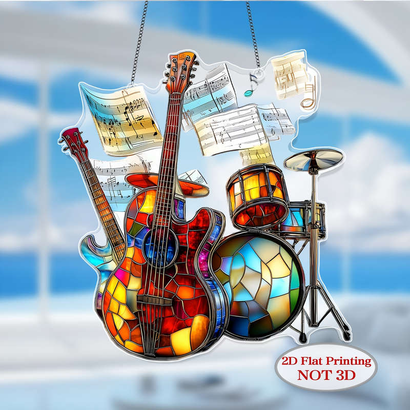 1pc 2D Flat  2D Acrylic Flat Colorful Plastic Guitar and Drum Wall Art with 2D Printing Musi