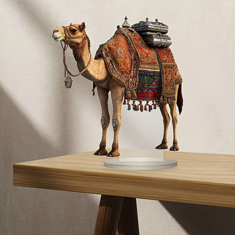 1pc 2D Flat  Elegant  Camel Tabletop Decor Bohemian Style Acrylic Animal Figurine with Ornate S