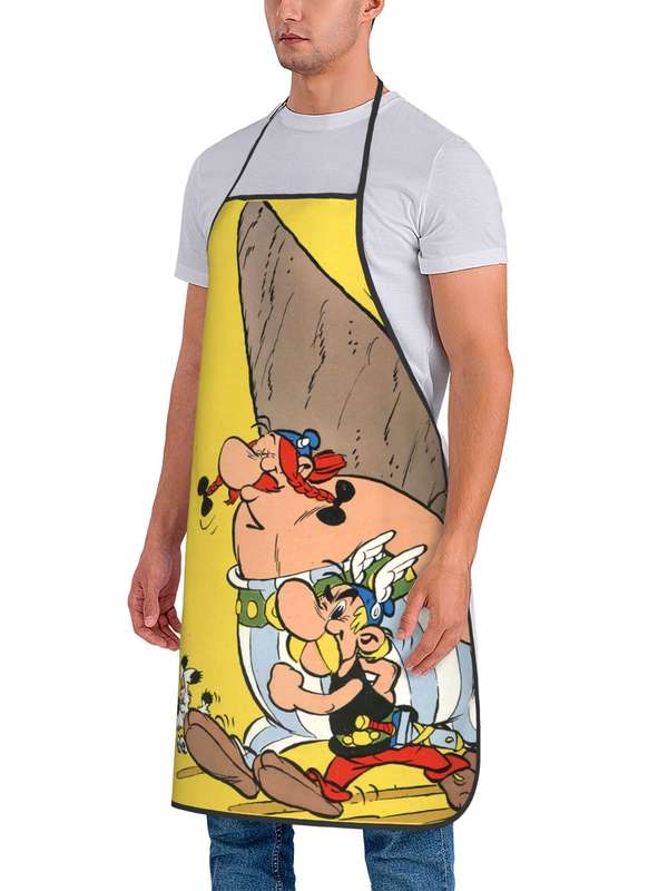 1pc Vintage Cartoon Printed Apron 100% Polyester Knit Fabric Patterned Cook's Apron for Restauran