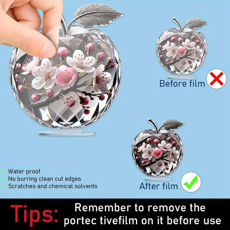 1pc 2D Flat   Printing Art Deco Acrylic Apple Statue with Cherry Blossom Design Universal Holida
