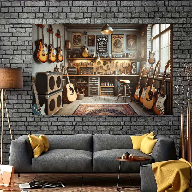 1pc  Cozy Vintage Music Garage Workspace Polyester Banner 243.84x182.88cm Ideal for Studio H