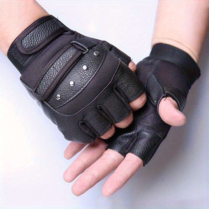 1 Pair Black PU One Size Outdoor Sports Gloves