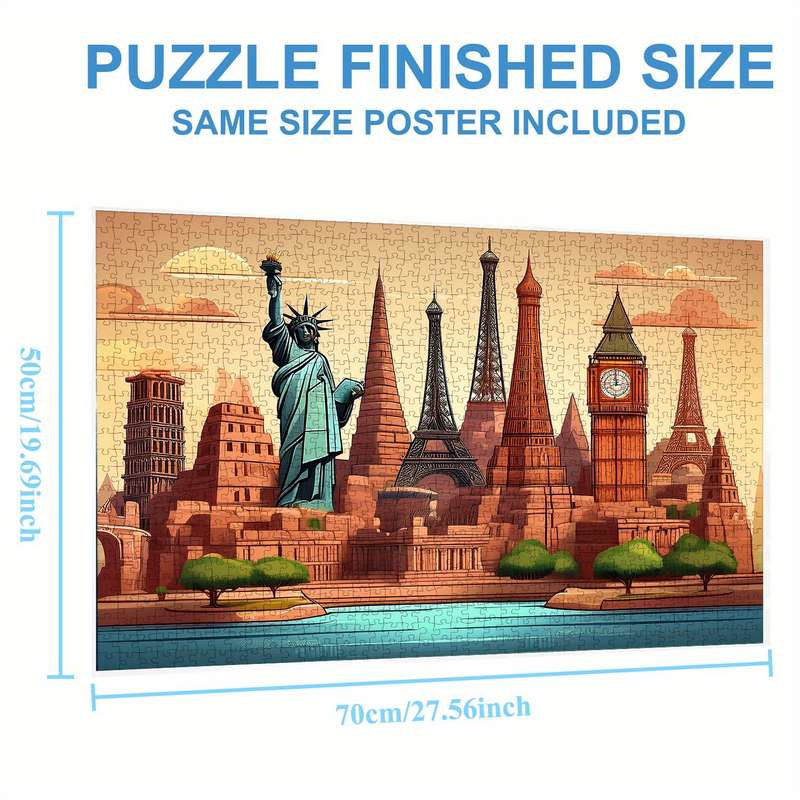 1000pcs World Famous Landmarks Jigsaw Puzzle for Adults Vibrant Travel-Themed Puzzl