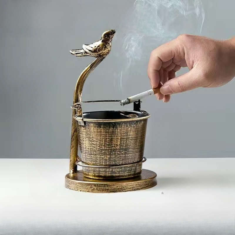 1pc Vintage European-Style Copper Ashtray with Faucet Design C Decorative Iron Art for Home Office