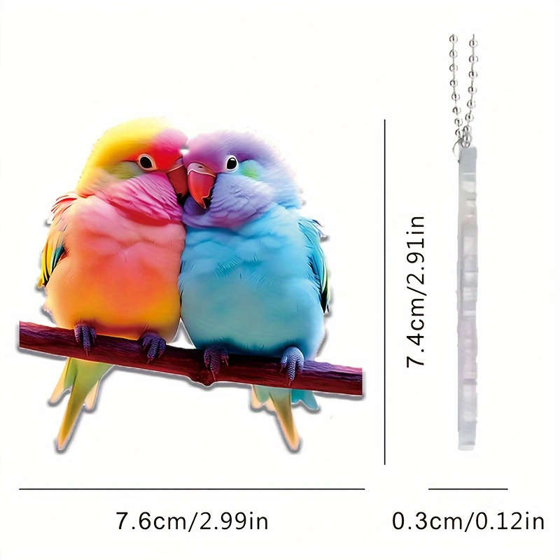 1pc 2D Flat  Colorful Love Bird Acrylic Pendant Vibrant  Cartoon Bird Car Mirror Charm Home D