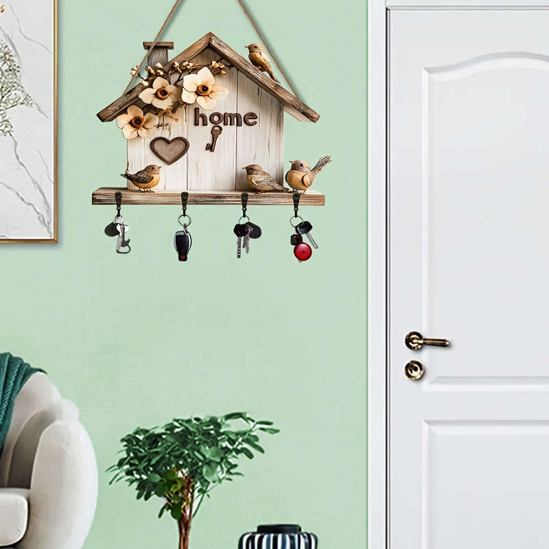 2D flatle and Colorful Wooden Home Key Holder Comes with Four Metal Hooks 30.0cm x 24.99cm 2D Wal