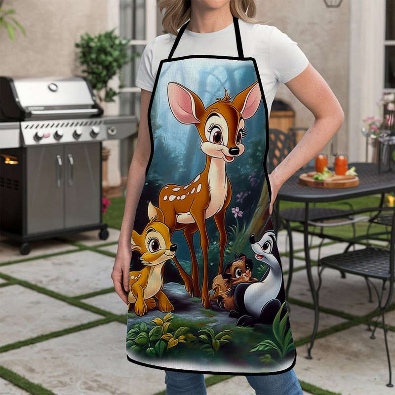 1pc Bambi Authorized Pattern Printing Polyester ApronSleeveless Durable Kitchen Cleaning