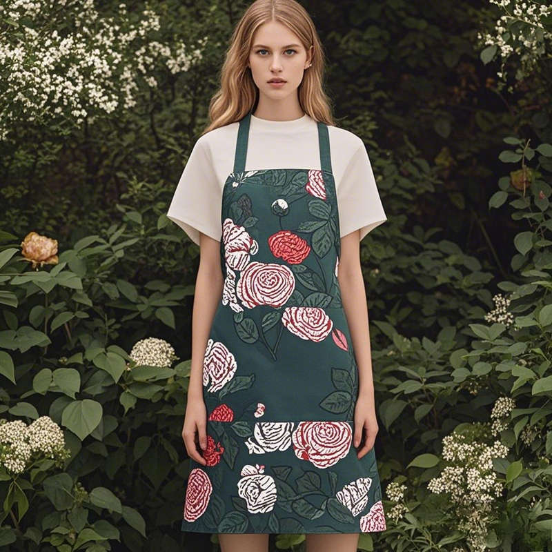 1pc Adults' Floral PVC Apron Stain-Resistant Durable Adjustable Oil-Resistant for Cooking Ga
