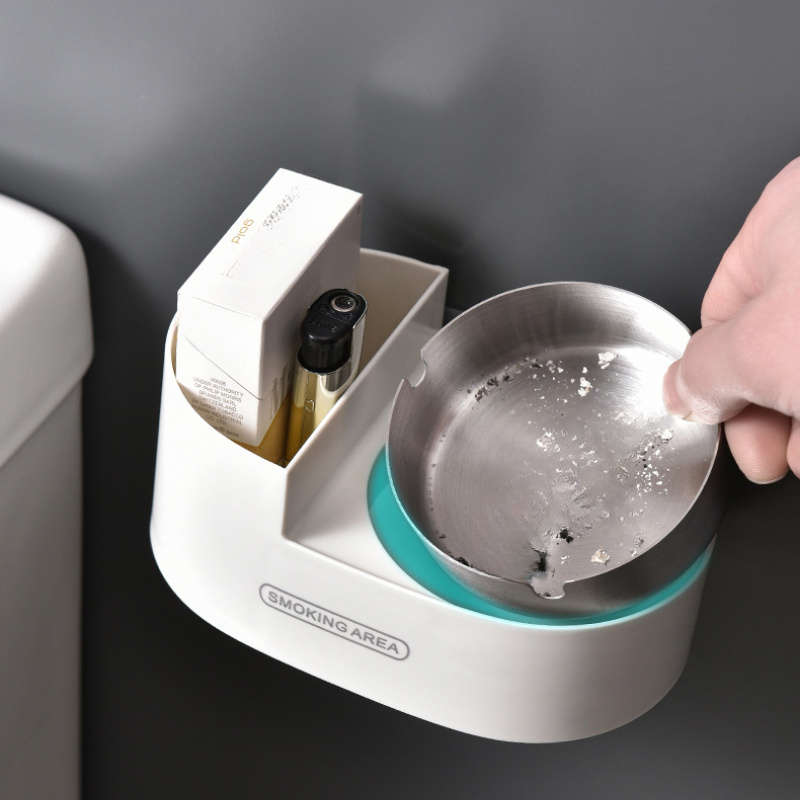 1pc Stainless Steel ABS Wall-Mounted Ashtray with Lid No-Drill Installation for Bathroom Smok