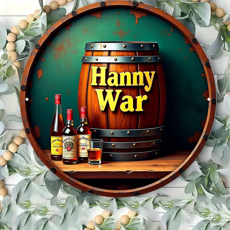 1pc 2.54 cm Hanny War Vintage-Inspired Metal Wall Sign 20.32x20.32 cm Aluminum Decor with Rustic Bar