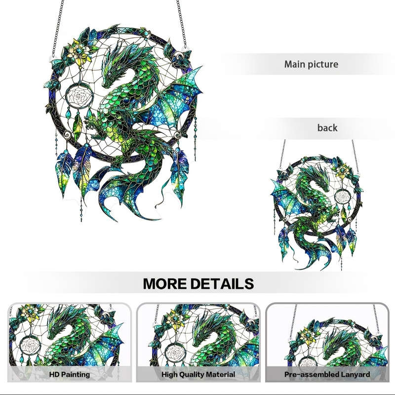 1pc 2D Flat  Magic Dragon Dream Catcher  Acrylic Light Catcher 20.32cm X 20.32cm cm Home Offi