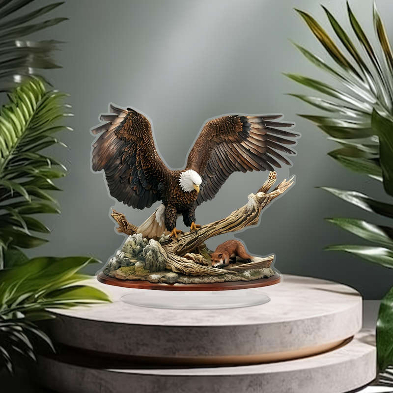 1pc 2D Flat   Boho Acrylic Eagle Decor with Mountain Forest Base Majestic Eagle Perched