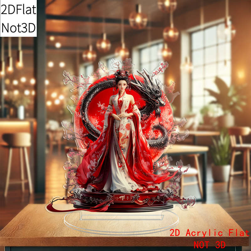 1pc 2D Flat   Acrylic Cheongsam Girl Figurine with Stand Vibrant Red White Traditional Chines