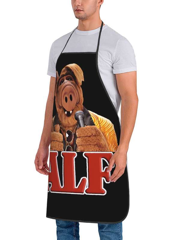 1pc Vintage-Style Anime Pig Adjustable Cooking Apron 100% Polyester Black with Red Yellow Cart