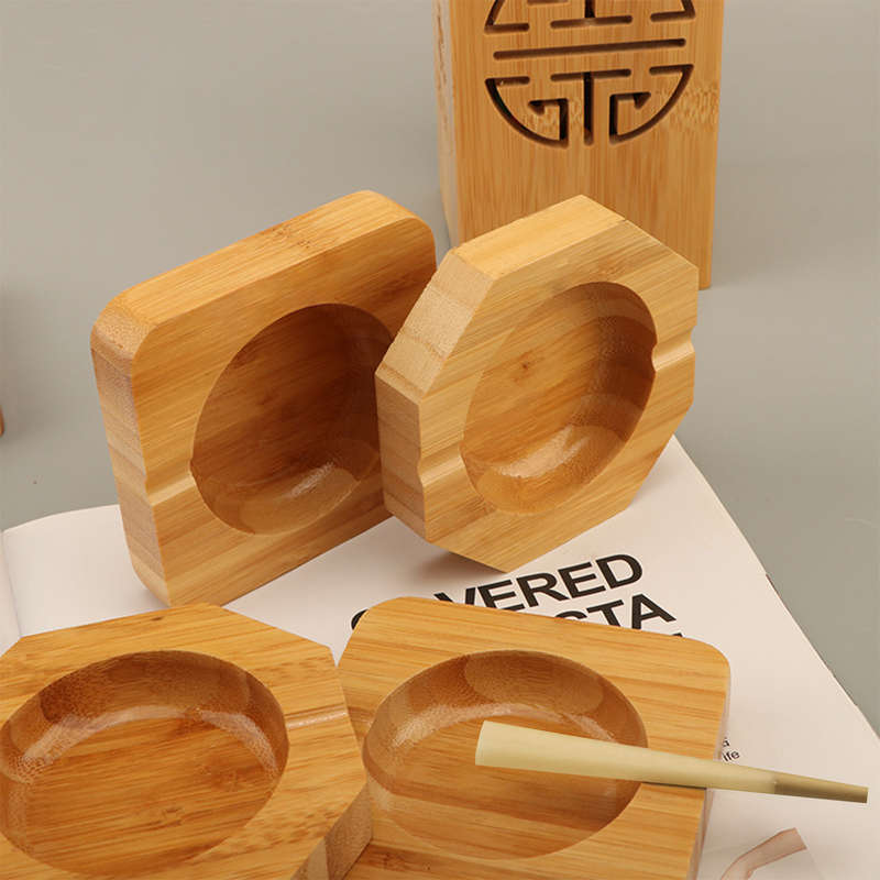 1pc Solid Bamboo Ashtray with Grooves Round Rectangular and Irregular Shaped Ashtrays for Sm