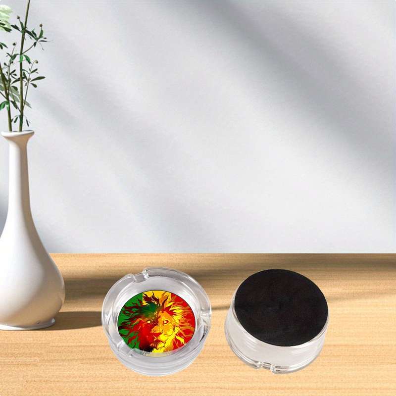 1pc Lion King Glass Ashtray with Non-Slip Base Vibrant Red Yellow Green Design Crystal Clear Rou