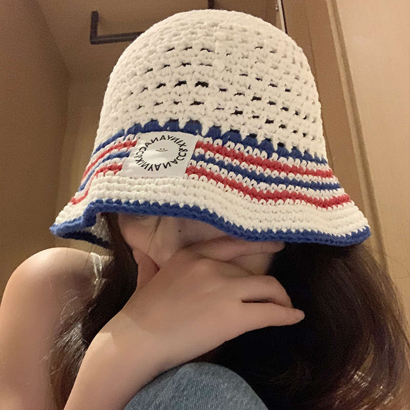 1pc Stylish Comfort Women's Breathable Knit Bucket Hat Stylish Striped Fisherman Cap with Sun P