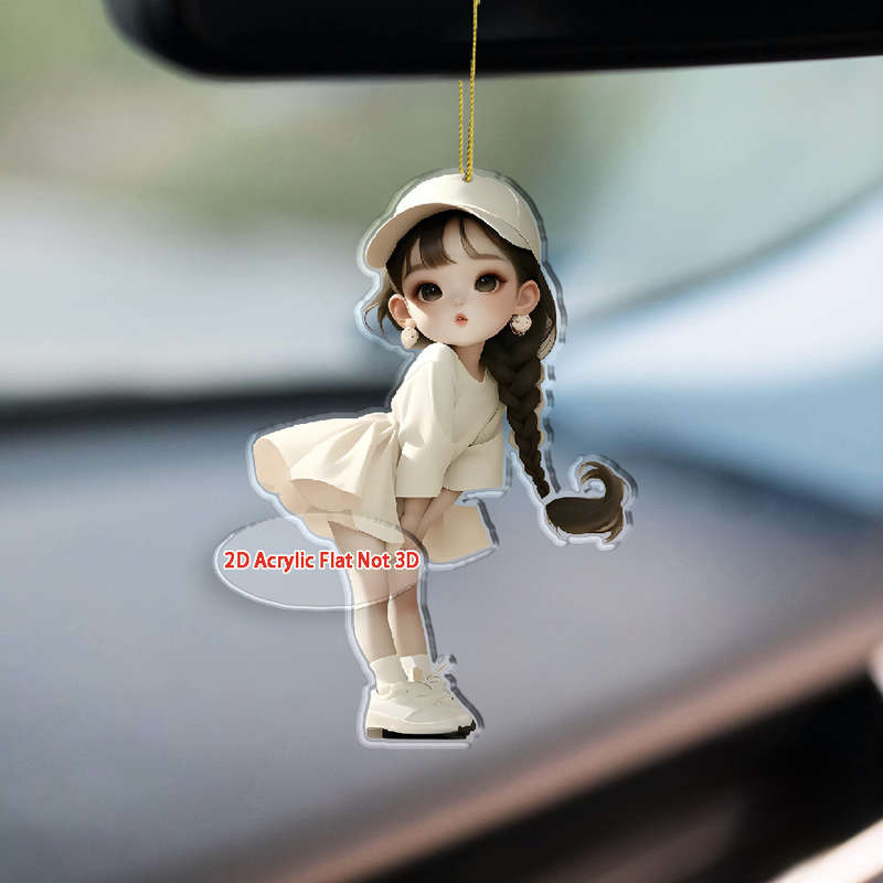 1pc 2D Flat  Acrylic Hanging Ornament Cute Girl with Coffee Design Perfect for Car Keychain Bac