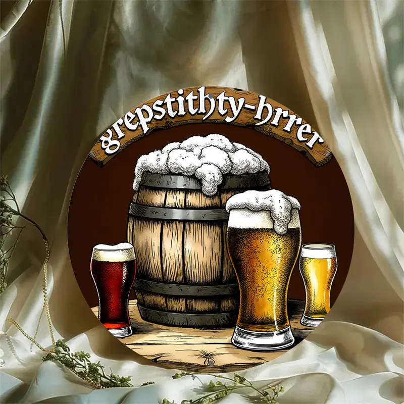 1pc 8-Inch Round Aluminum Wreath Sign Vintage Beer Barrel Design with Grepsstitty-Brier Wall Art for