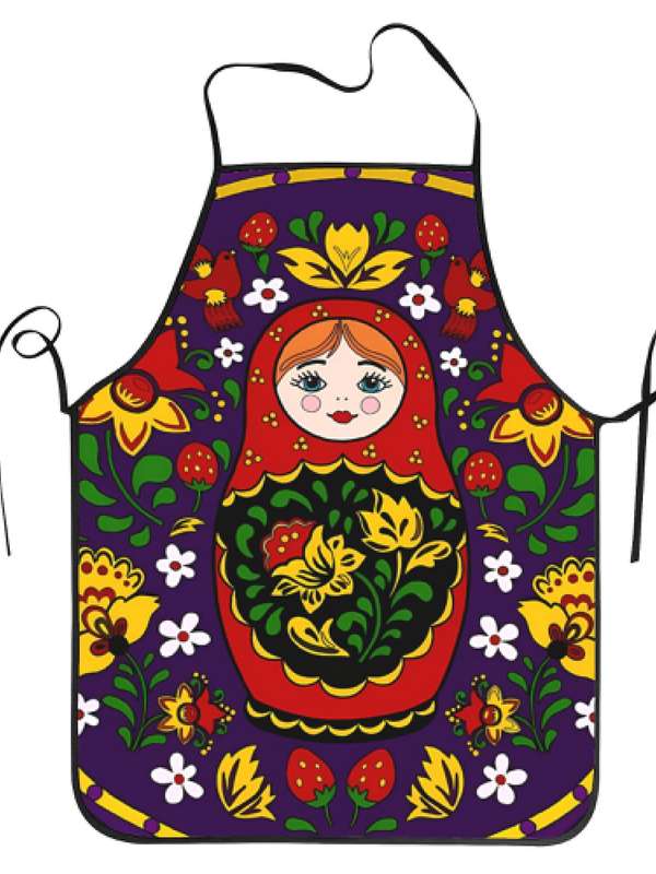 1pc Matrioska Purple 1pc Adult Size Sleeveless Apron Pattern Printed Bib Home Cooking Kitchen Wear