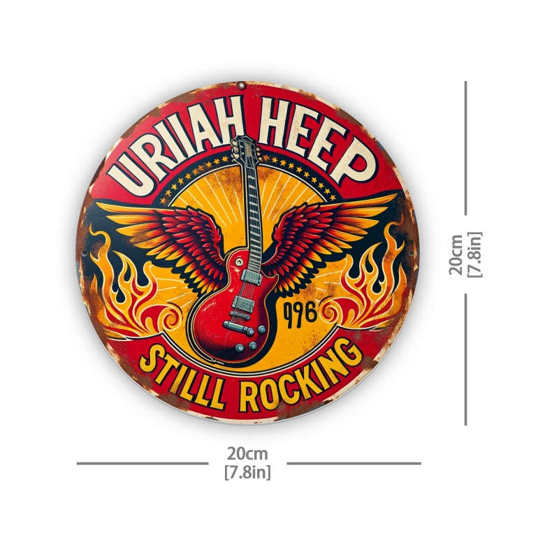 1pc  Uriah Heep Still Rocking Guitar Vintage Iron Sign Art Deco Style 20.32x20.32 cm Wall Han