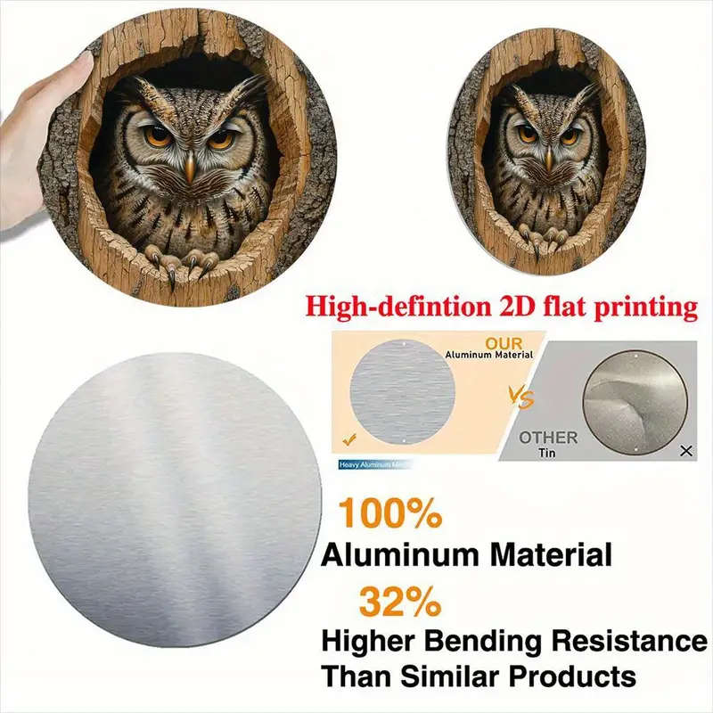 1pc Retro Owl-Themed Aluminum Wall Art 20.32x20.32cm Round Metal Sign Multi-Use Decor for Home Offic