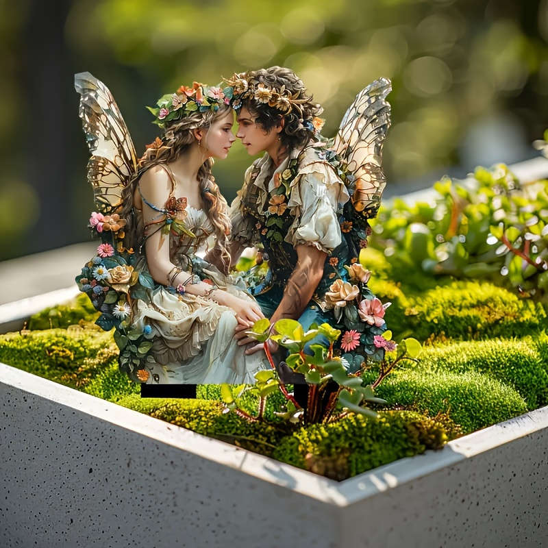 1pc 2D Flat   Charming Acrylic Fairy Couple Garden Card Set Love-Themed Outdoor Decoration Su