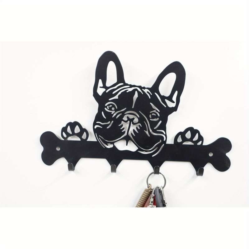 French Bulldog Metal Key Holder Casual Style Wrought Iron Wall Mount Key Hook Punch-Free Towel  R