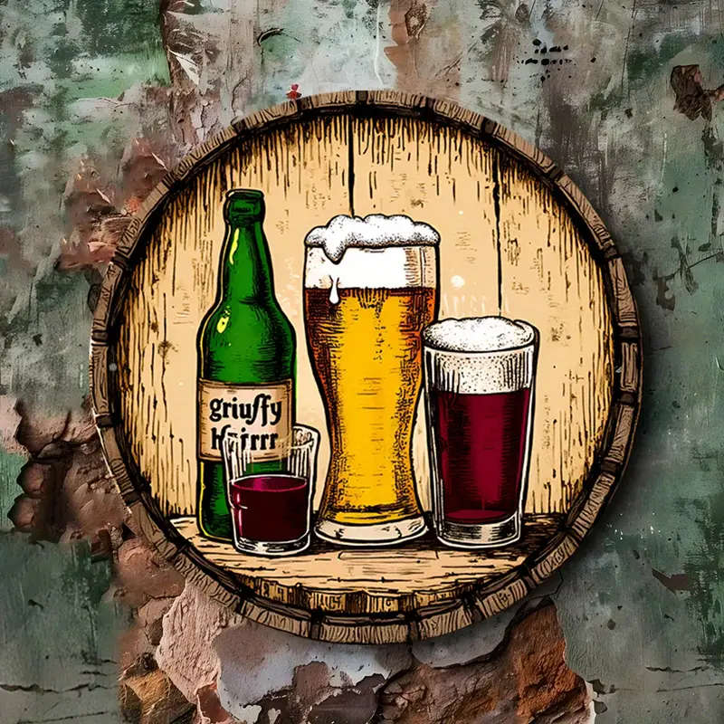 1pc Room Decor Vintage Beer Culture Themed Hanging Ornament Decorative Circular Aluminum Sign 18.41c