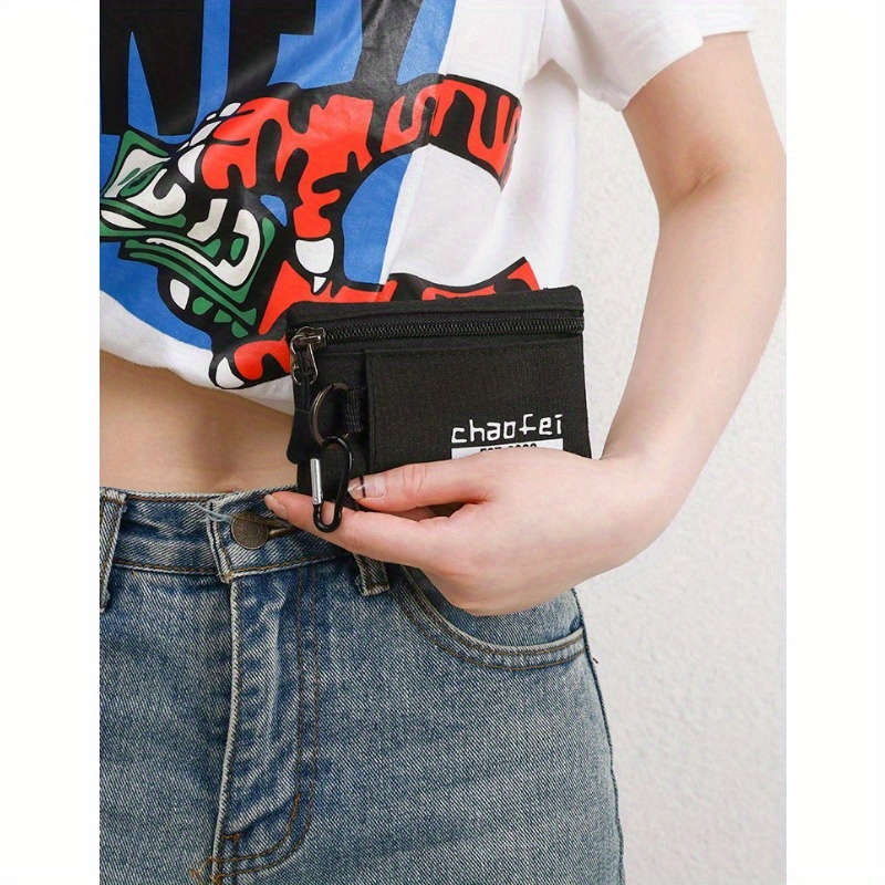 1pc Durable Oxford Fabric Mini Wallet with Zipper Closure Portable Includes Key Card Slots "