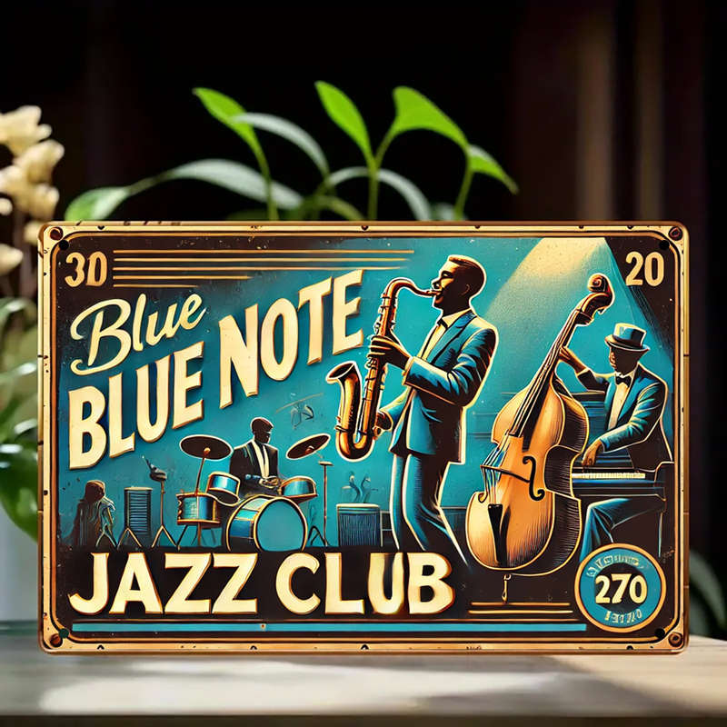 1pc  Vintage Blue Note Jazz Club Metal Tin Sign 20.32x30.48 cm Retro Wall Art Decor for Room R