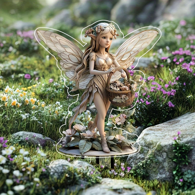 1pc 2D Flat   Non-3D Bohemian Style Acrylic Fairy Garden Sign Weatherproof Outdoor Decorati