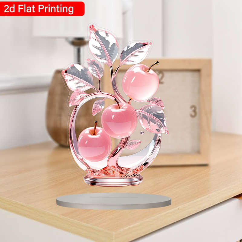 1pc 2D Flat   Crystal Apple Tree Ornament with Stand Elegant Pink Acrylic Decorative Piece for
