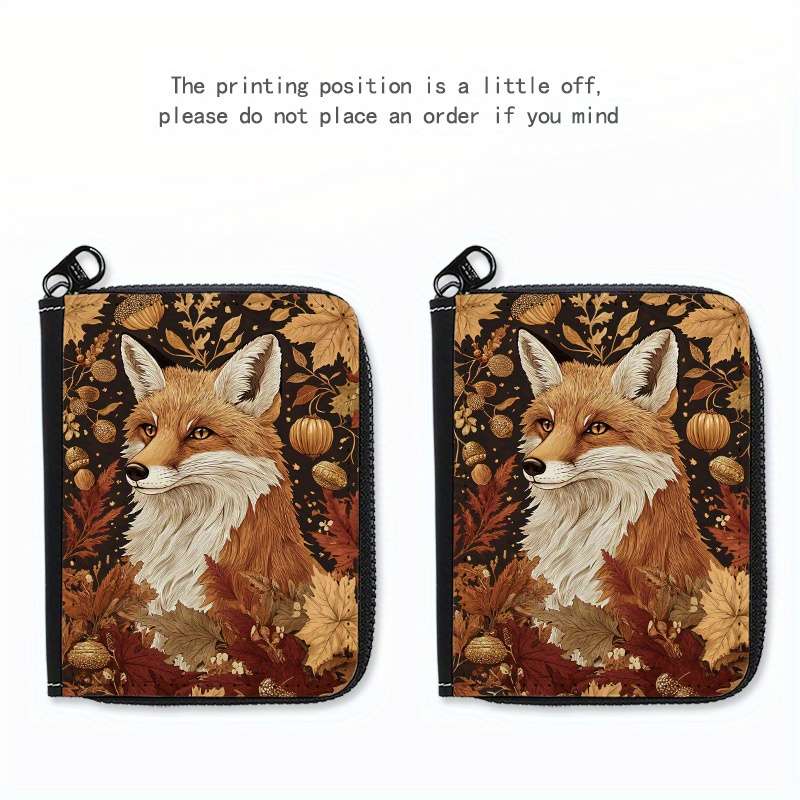 1pc Chic Autumn Fox Print Credit Card Holder 24 Slots Zippered Coin Purse ID Wallet for Men an