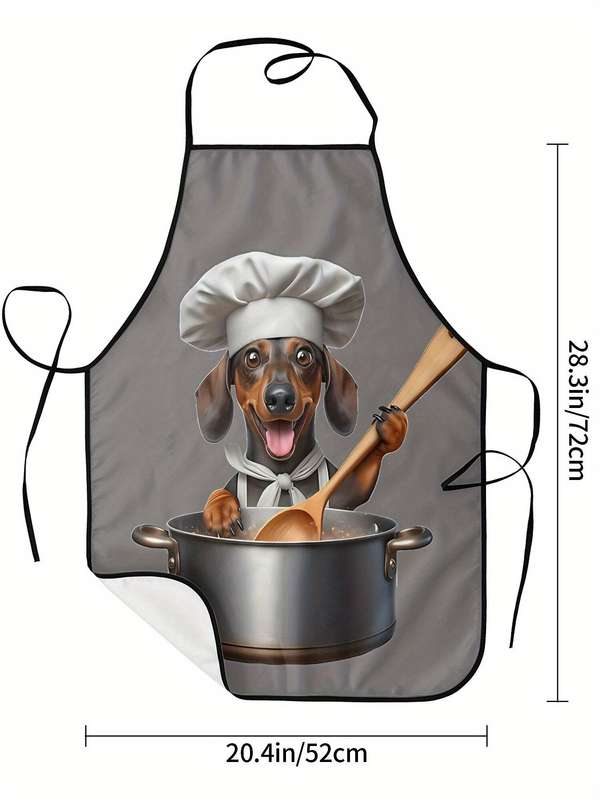 1pc Funny Dachshund Chef Print Kitchen Apron High Quality Polyester Unisex Bib Apron for Cooking