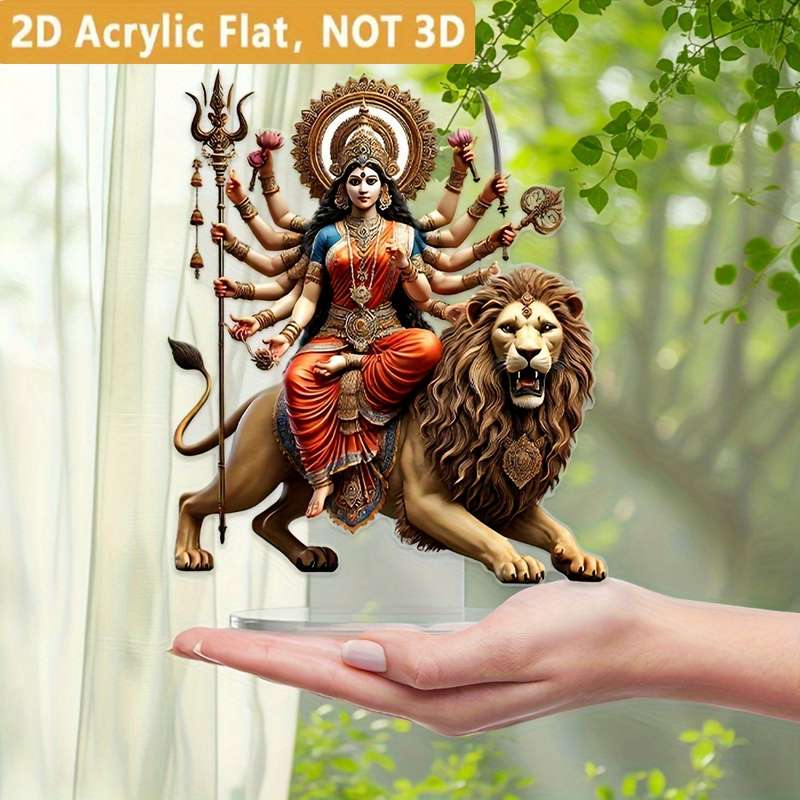 1pc 2D Flat   of Lion Acrylic Statue Durga a Vibrant Multi-Armed Hindu Goddess Symbolizing
