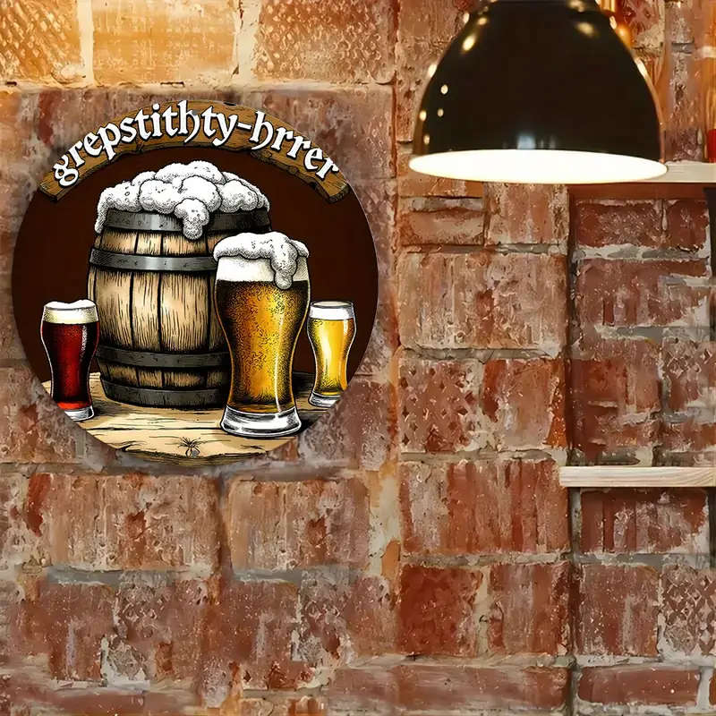 1pc 8-Inch Round Aluminum Wreath Sign Vintage Beer Barrel Design with Grepsstitty-Brier Wall Art for