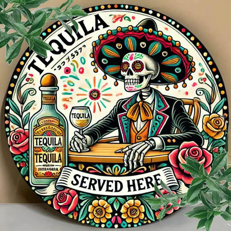 1pc Mexican Skull in Suit Aluminum Sign 20cm Chic Wall Art for Home Bar Cafe Garage Decor Tequila Se