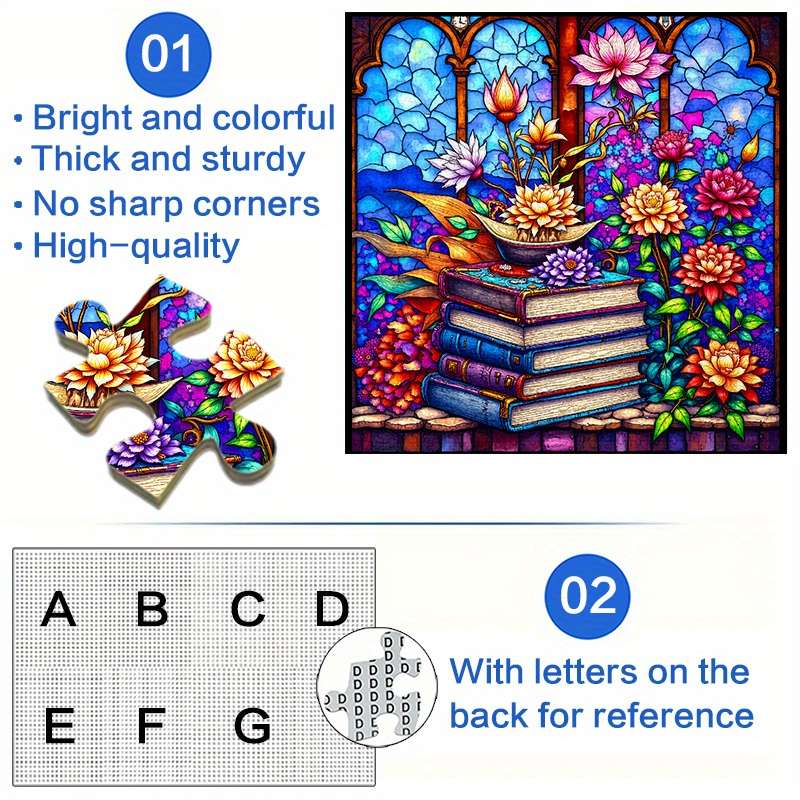 1000pcs Stained Glass Book Stack Jigsaw Puzzle for Adults Advanced Level Anti-Scr