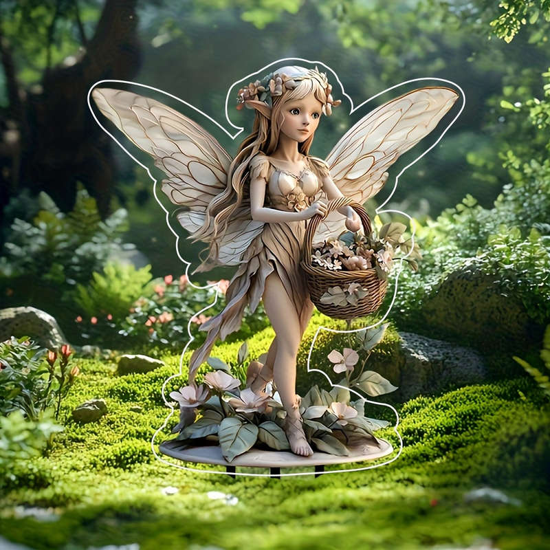 1pc 2D Flat   Non-3D Bohemian Style Acrylic Fairy Garden Sign Weatherproof Outdoor Decorati