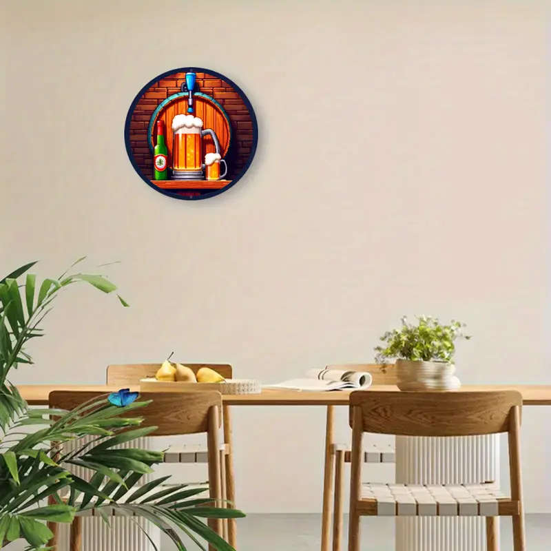 1pc Rustic Beer Barrel Metal Sign Aluminum Wall Hanging Decor with Mug and Bottle Design Waterproof