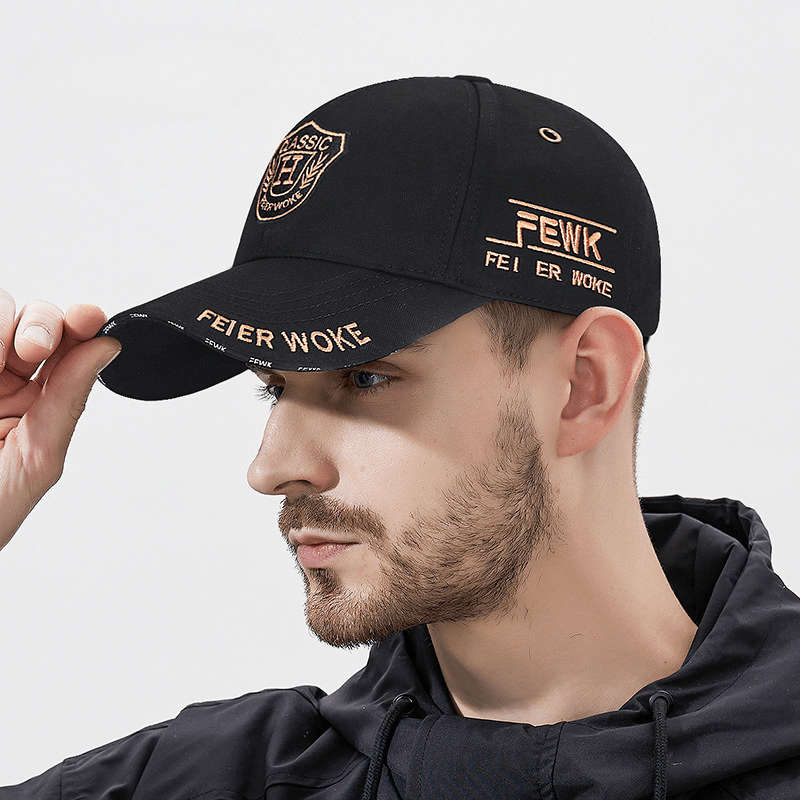 1pc FEWK Unisex Baseball Cap Breathable Polyester Adjustable Fit Embroidered Logo Golden Ba