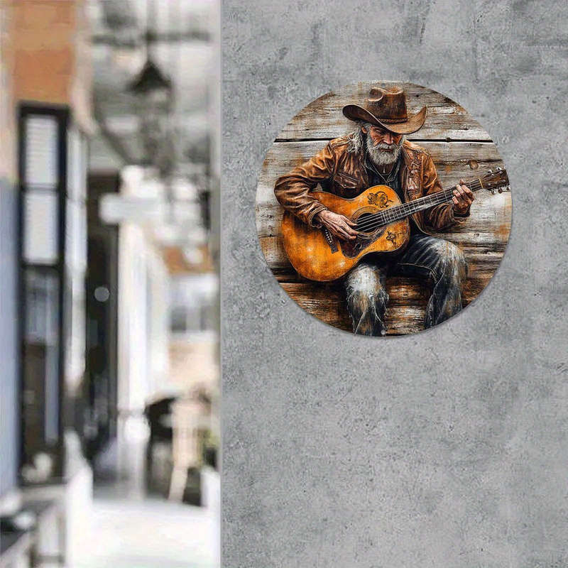 1pc  Rustic Guitar Player Metal Sign Vintage Denim Guitar Wall Art Waterproof HD Print Pre