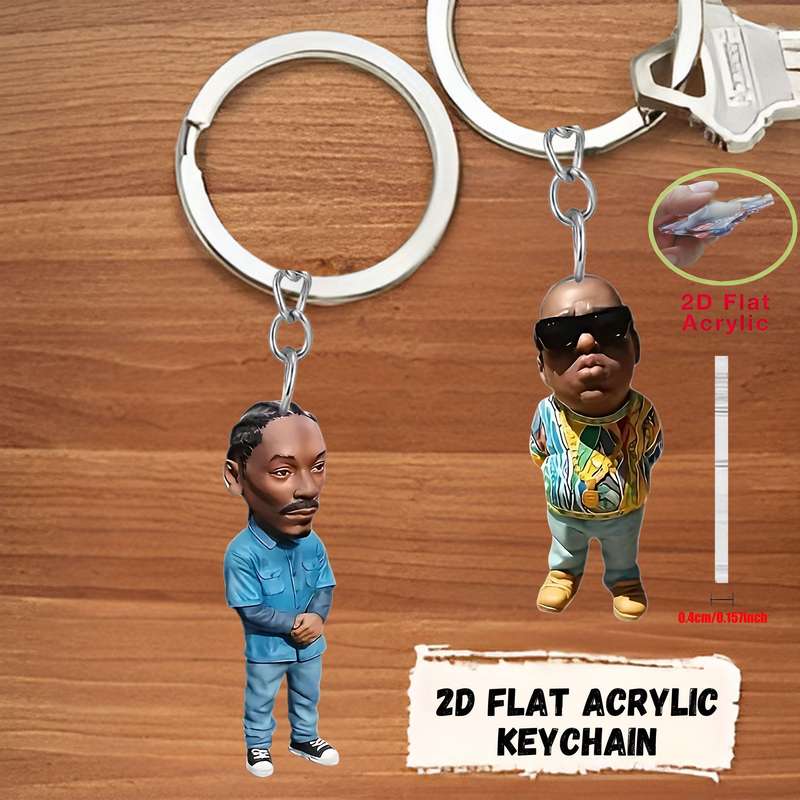1pc 2D Flat   6pcs Rapper Acrylic Keychain Suitable for Backpack And Car Key Decorat