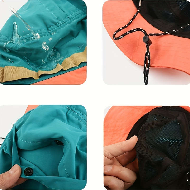 1pc Vibrant Color-Block Wide Brim Bucket Hat Lightweight Quick-Dry Breathable 100% Polyeste